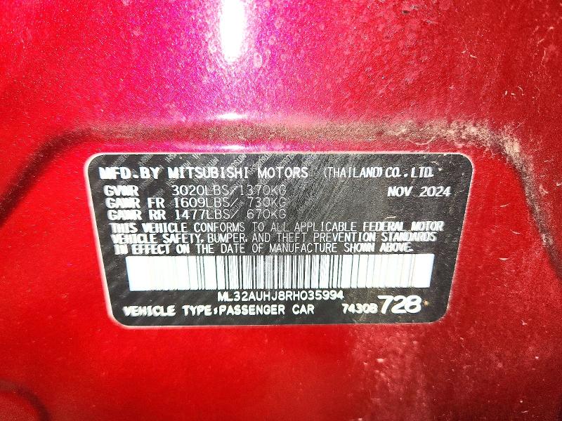 Aukcja sprzedaży 2024 Mitsubishi Mirage, vin: ML32AUHJ8RH035994, numer aukcji: 62015396