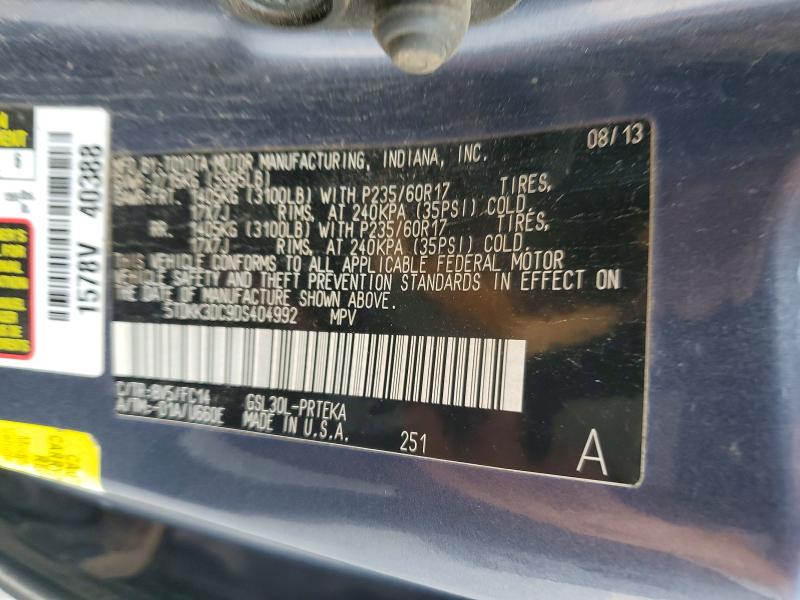 2013 Toyota Sienna მანქანა იყიდება აუქციონზე, vin: 5TDKK3DC9DS404992, აუქციონის ნომერი: 60461216