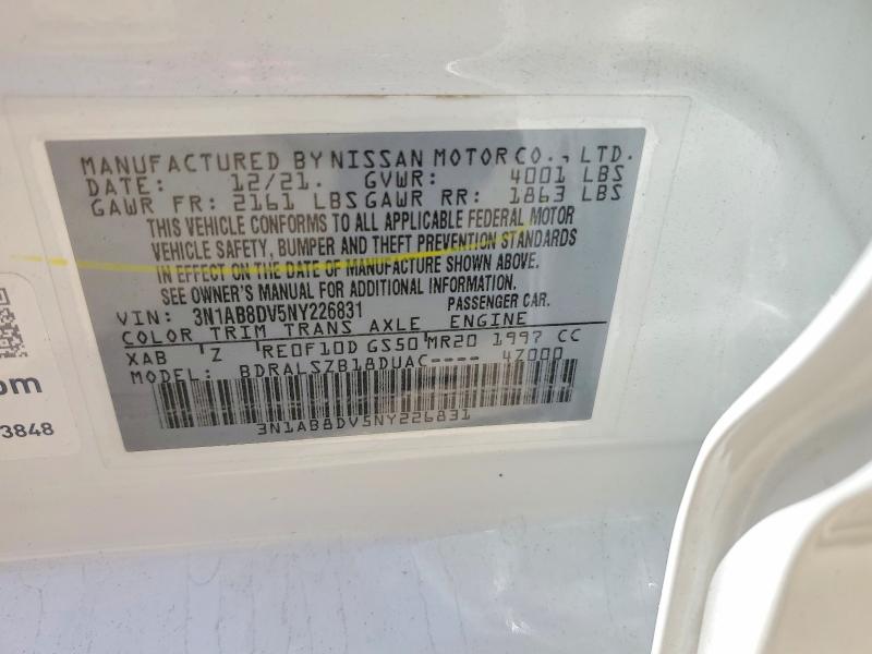 59111006 :رقم المزاد ، 3N1AB8DV5NY226831 vin ، 2022 Nissan Sentra مزاد بيع