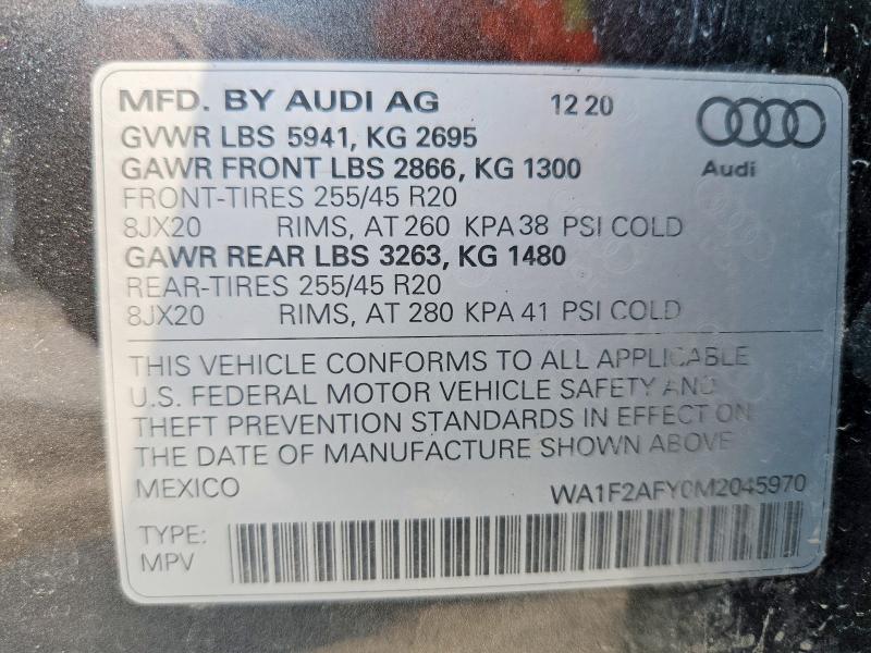 Aukcja sprzedaży 2021 Audi Q5 E, vin: WA1F2AFY0M2045970, numer aukcji: 59714896