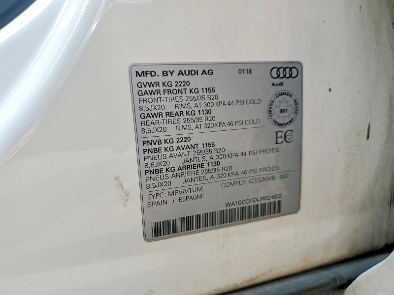 Продаж на аукціоні авто 2018 Audi Q3, vin: WA1GCCFSXJR024832, номер лоту: 61218196