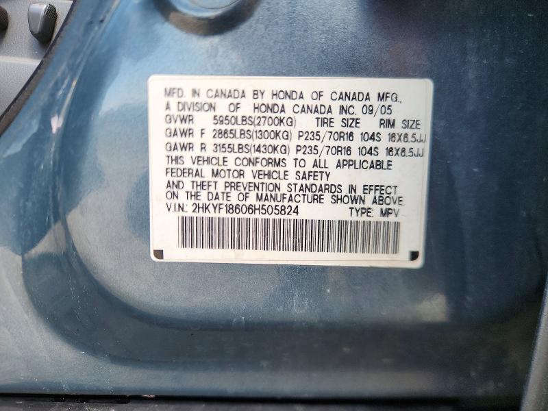 62744476 :رقم المزاد ، 2HKYF18606H505824 vin ، 2006 Honda Pilot مزاد بيع