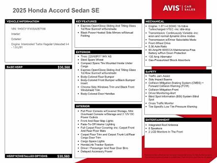 Продаж на аукціоні авто 2025 Honda Accord, vin: 1HGCY1F45SA087186, номер лоту: 62935956
