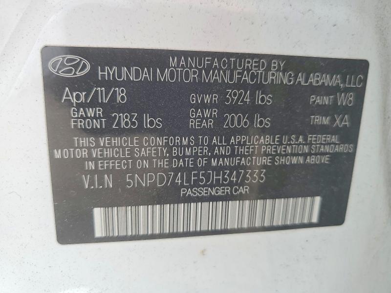 Продаж на аукціоні авто 2018 Hyundai Elantra, vin: 5NPD74LF5JH347333, номер лоту: 63194576