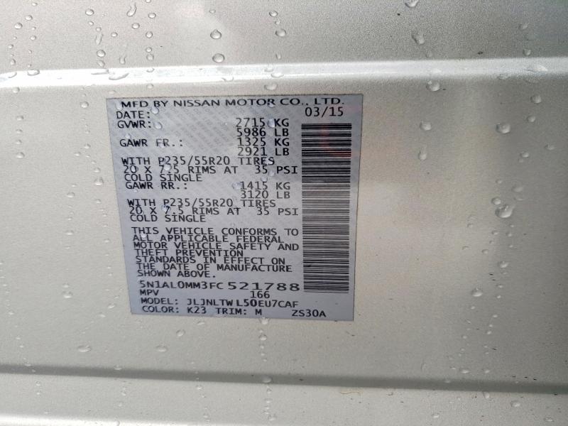 2015 Infiniti Qx60 მანქანა იყიდება აუქციონზე, vin: 5N1AL0MM3FC521788, აუქციონის ნომერი: 61498996