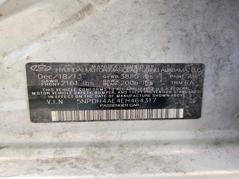 60013736 :رقم المزاد ، 5NPDH4AE4EH464317 vin ، 2014 Hyundai Elantra مزاد بيع