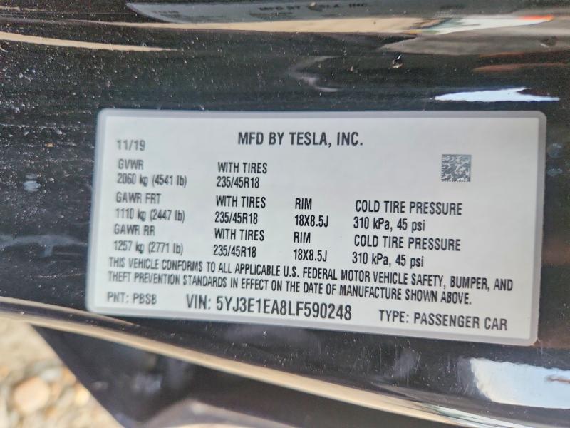 61777566 :رقم المزاد ، 5YJ3E1EA8LF590248 vin ، 2020 Tesla Model 3 مزاد بيع