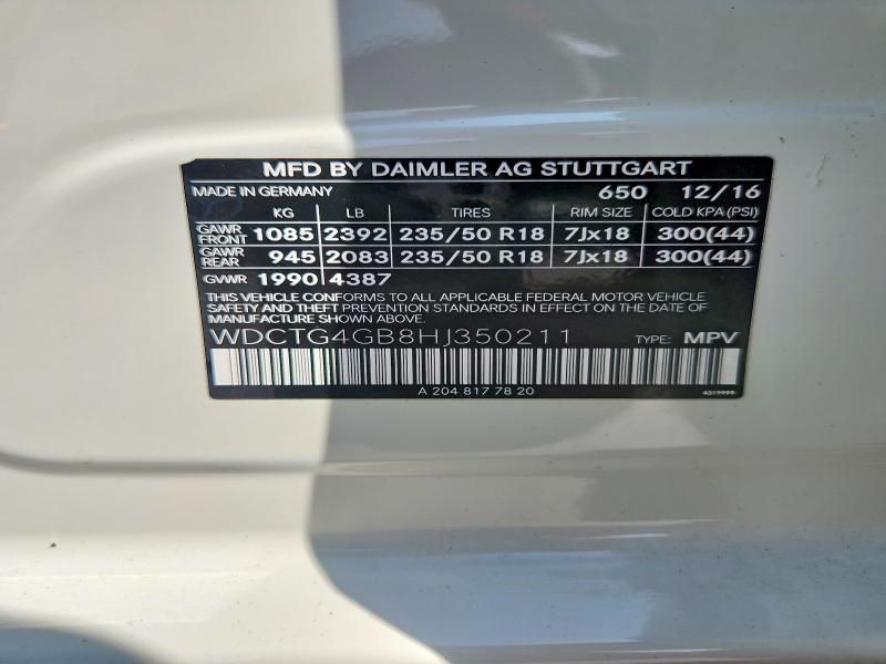 Продаж на аукціоні авто 2017 Mercedes-benz Gla, vin: WDCTG4GB8HJ350211, номер лоту: 63587916