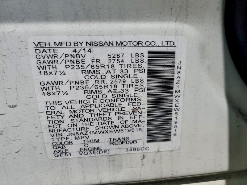 Продаж на аукціоні авто 2014 Nissan Murano, vin: JN8AZ1MWXEW519516, номер лоту: 60072886