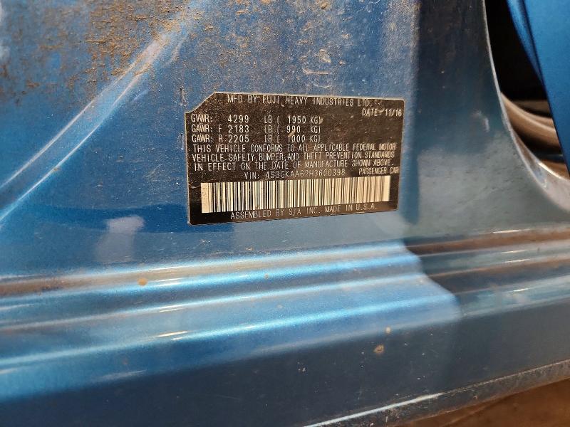 2017 Subaru Impreza მანქანა იყიდება აუქციონზე, vin: 4S3GKAA62H3600398, აუქციონის ნომერი: 59404306