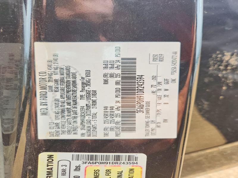 2013 Ford Fusion მანქანა იყიდება აუქციონზე, vin: 3FA6P0H91DR243594, აუქციონის ნომერი: 61101056