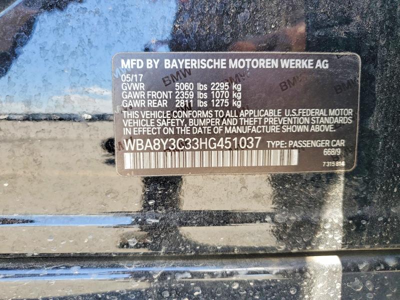 2017 Bmw 340 მანქანა იყიდება აუქციონზე, vin: WBA8Y3C33HG451037, აუქციონის ნომერი: 61580416