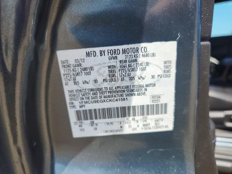 Продажа на аукционе авто 2012 Ford Escape, vin: 1FMCU9EGXCKC41581, номер лота: 60751556