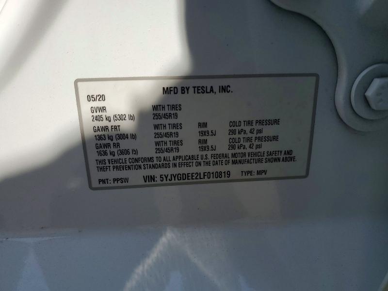 Aukcja sprzedaży 2020 Tesla Model Y, vin: 5YJYGDEE2LF010819, numer aukcji: 62699826
