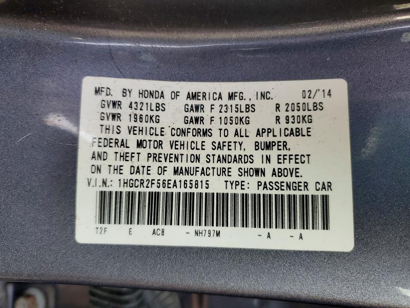2014 Honda Accord მანქანა იყიდება აუქციონზე, vin: 1HGCR2F56EA165815, აუქციონის ნომერი: 61675246