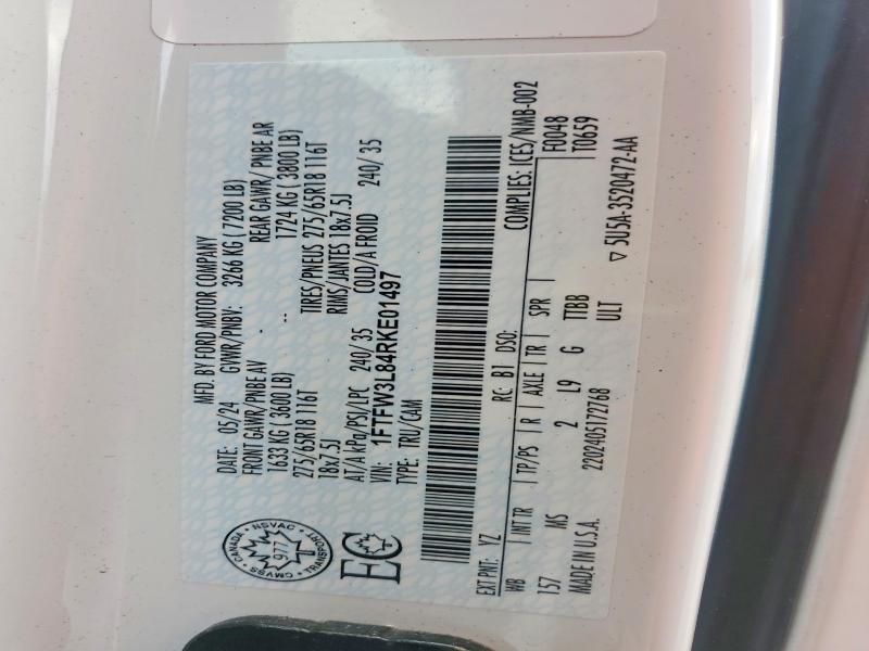 Aukcja sprzedaży 2024 Ford F150, vin: 1FTFW3L84RKE01497, numer aukcji: 61600236