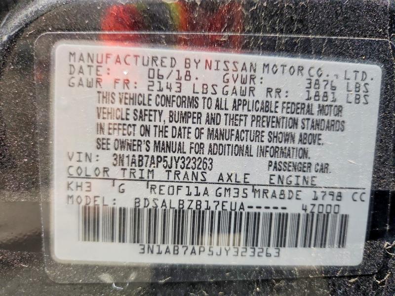 2018 Nissan Sentra მანქანა იყიდება აუქციონზე, vin: 3N1AB7AP5JY323263, აუქციონის ნომერი: 61386686