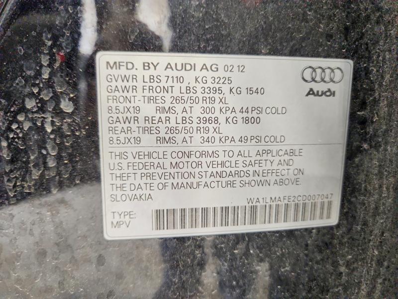 63190006 :رقم المزاد ، WA1LMAFE2CD007047 vin ، 2012 Audi Q7 مزاد بيع