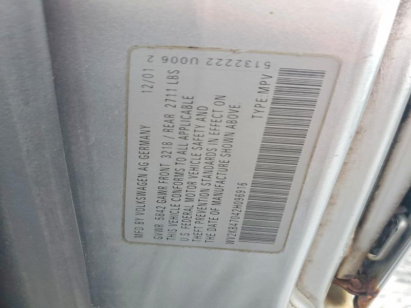 Aukcja sprzedaży 2002 Volkswagen Eurovan, vin: WV2KB47042H096916, numer aukcji: 60612136