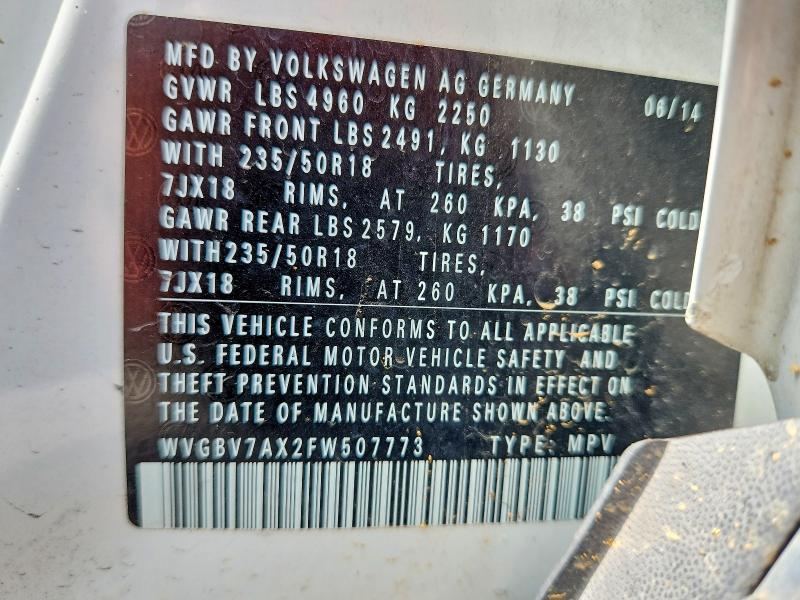 2015 Volkswagen Tiguan მანქანა იყიდება აუქციონზე, vin: WVGBV7AX2FW507773, აუქციონის ნომერი: 63502716
