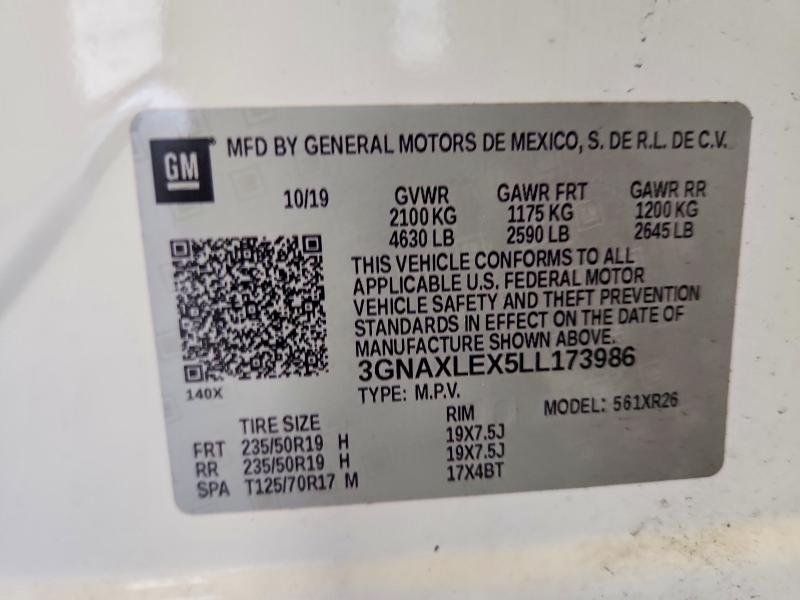 Aukcja sprzedaży 2020 Chevrolet Equinox, vin: 3GNAXLEX5LL173986, numer aukcji: 59710136