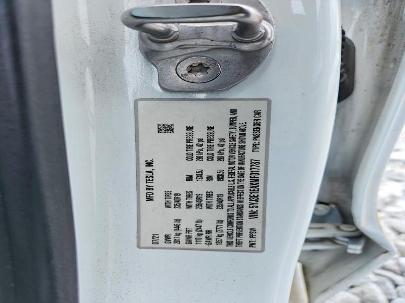 2021 Tesla Model 3 მანქანა იყიდება აუქციონზე, vin: 5YJ3E1EAXMF017787, აუქციონის ნომერი: 60496766