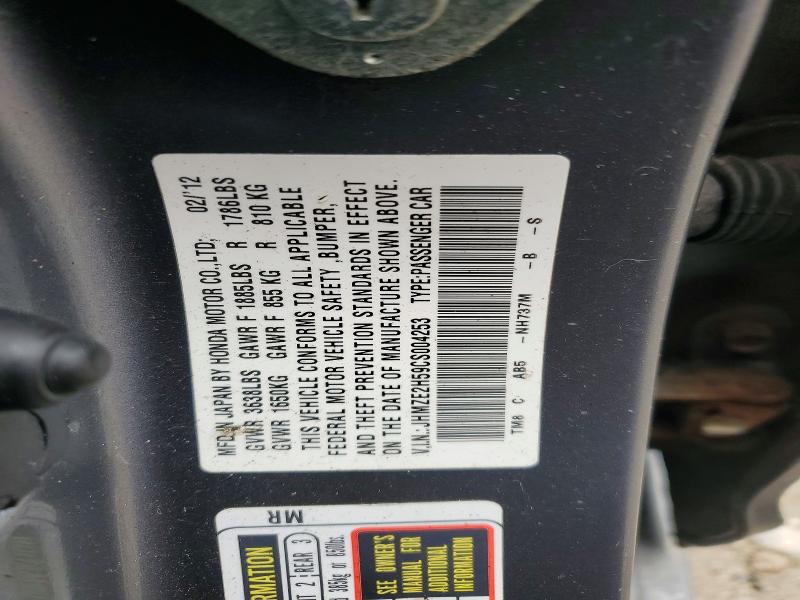 Aukcja sprzedaży 2012 Honda Insight, vin: JHMZE2H59CS004253, numer aukcji: 61418846