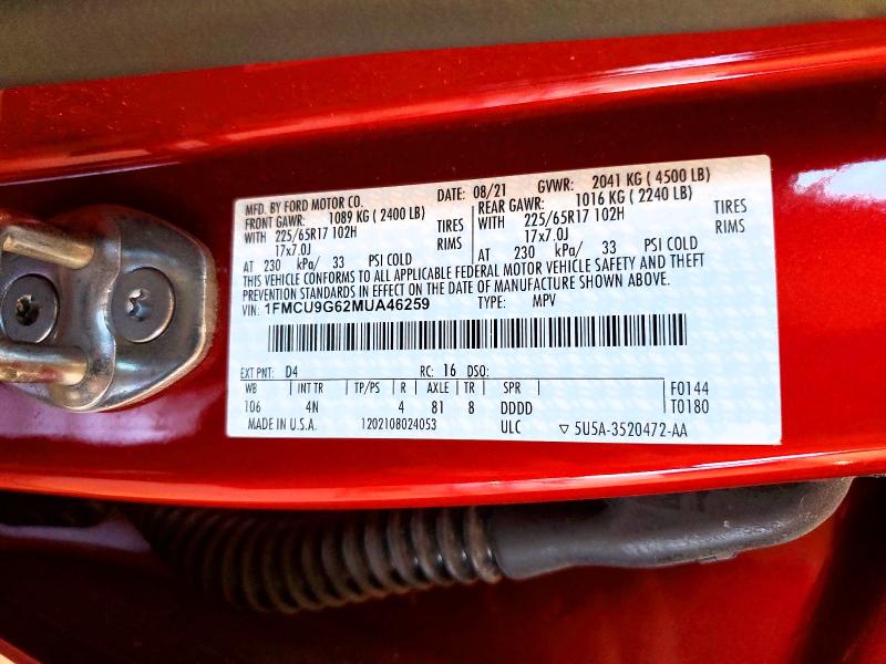 2021 Ford Escape მანქანა იყიდება აუქციონზე, vin: 1FMCU9G62MUA46259, აუქციონის ნომერი: 61967646