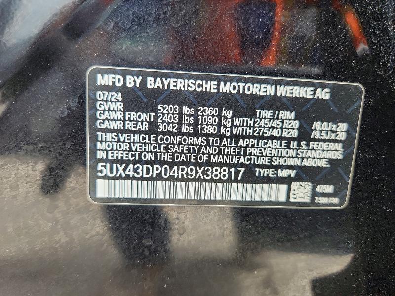 57741626 :رقم المزاد ، 5UX43DP04R9X38817 vin ، 2024 Bmw X3 مزاد بيع