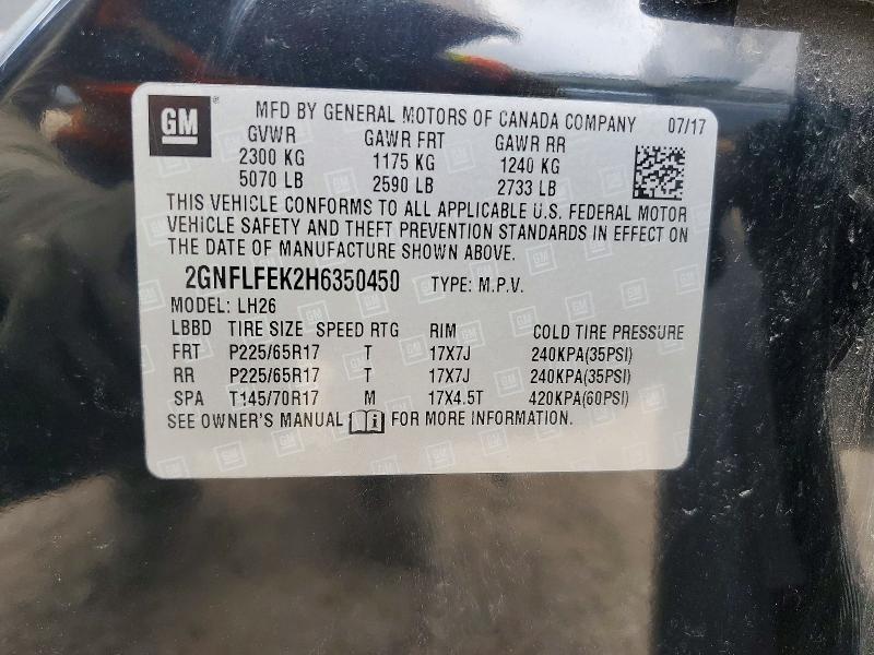 61352846 :رقم المزاد ، 2GNFLFEK2H6350450 vin ، 2017 Chevrolet Equinox مزاد بيع