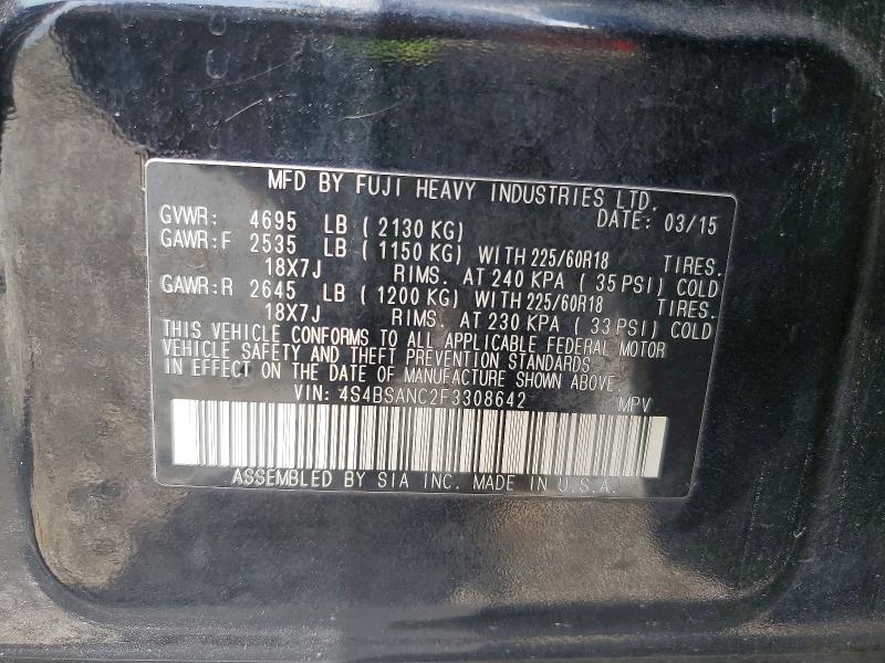 Продаж на аукціоні авто 2015 Subaru Outback, vin: 4S4BSANC2F3308642, номер лоту: 59384056