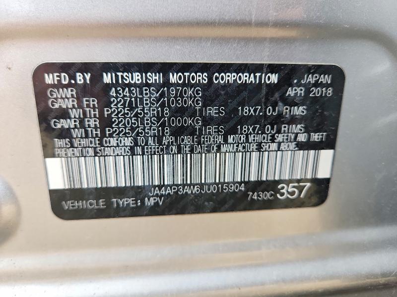 2018 Mitsubishi Outlander Sport მანქანა იყიდება აუქციონზე, vin: JA4AP3AW6JU015904, აუქციონის ნომერი: 61805696