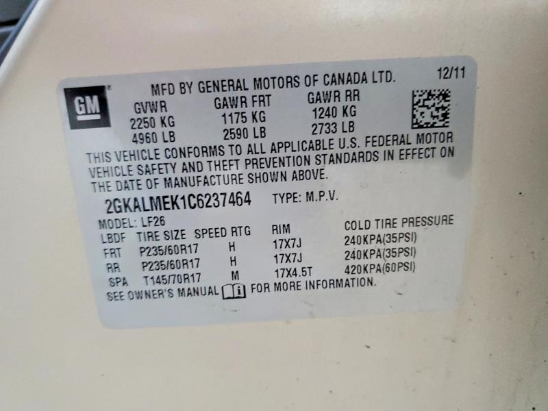 2012 Gmc Terrain მანქანა იყიდება აუქციონზე, vin: 2GKALMEK1C6237464, აუქციონის ნომერი: 61193026