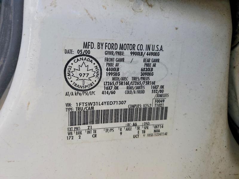Aukcja sprzedaży 2000 Ford F350, vin: 1FTSW31L4YED71307, numer aukcji: 59305976