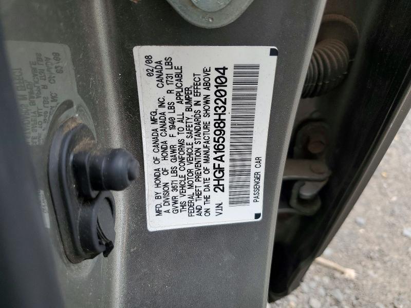 Aukcja sprzedaży 2008 Honda Civic, vin: 2HGFA16598H320104, numer aukcji: 60405456