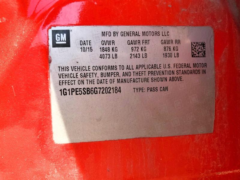 2016 Chevrolet Cruze Limited მანქანა იყიდება აუქციონზე, vin: 1G1PE5SB6G7202184, აუქციონის ნომერი: 58559476