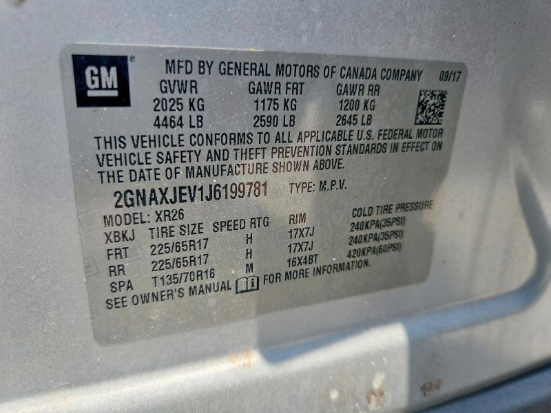 Продажа на аукционе авто 2018 Chevrolet Equinox, vin: 2GNAXJEV1J6199781, номер лота: 62488346