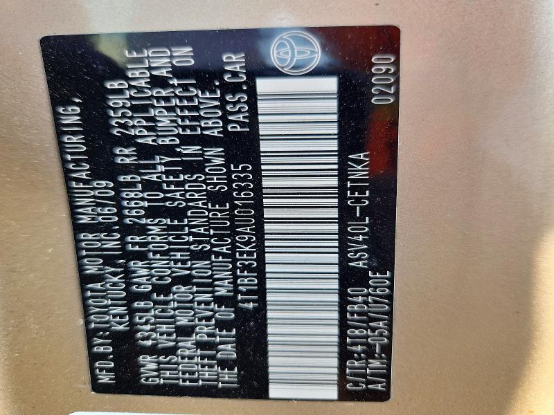 2010 Toyota Camry მანქანა იყიდება აუქციონზე, vin: 4T1BF3EK9AU016335, აუქციონის ნომერი: 59324286