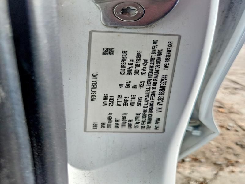 Aukcja sprzedaży 2021 Tesla Model 3, vin: 5YJ3E1EB8MF927544, numer aukcji: 60081446