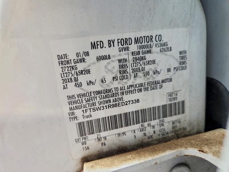 Продаж на аукціоні авто 2008 Ford F350, vin: 1FTSW31R98ED27338, номер лоту: 60597796
