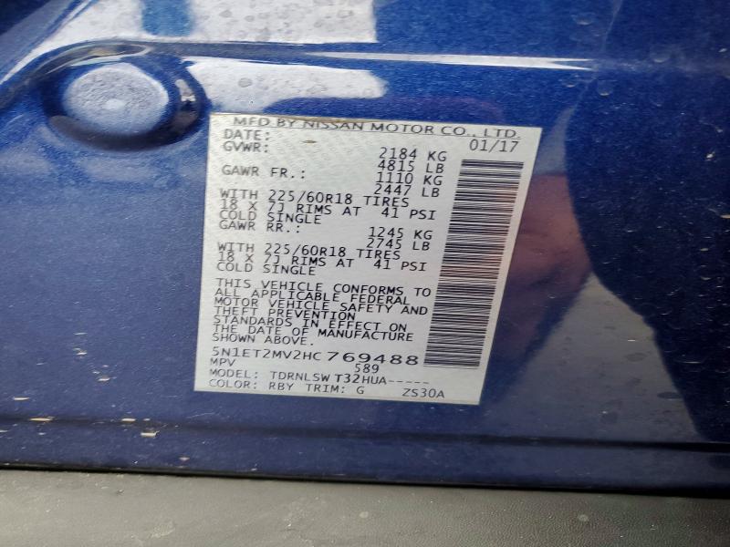 59706886 :رقم المزاد ، 5N1ET2MV2HC769488 vin ، 2017 Nissan Rogue Hybrid مزاد بيع