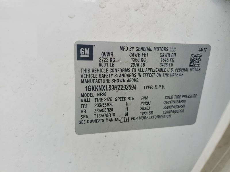 Aukcja sprzedaży 2017 Gmc Acadia, vin: 1GKKNXLS9HZ292694, numer aukcji: 62949916