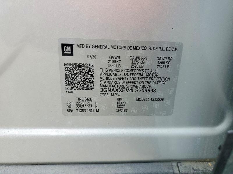 61719466 :رقم المزاد ، 3GNAXXEV4LS709693 vin ، 2020 Chevrolet Equinox مزاد بيع