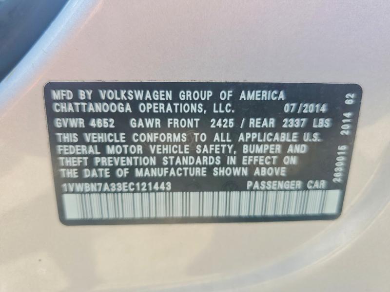 Aukcja sprzedaży 2014 Volkswagen Passat, vin: 1VWBN7A33EC121443, numer aukcji: 59195656