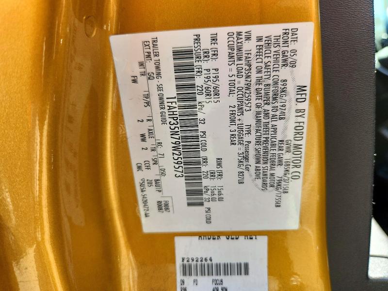 Продажа на аукционе авто 2009 Ford Focus, vin: 1FAHP35N79W259573, номер лота: 63193176