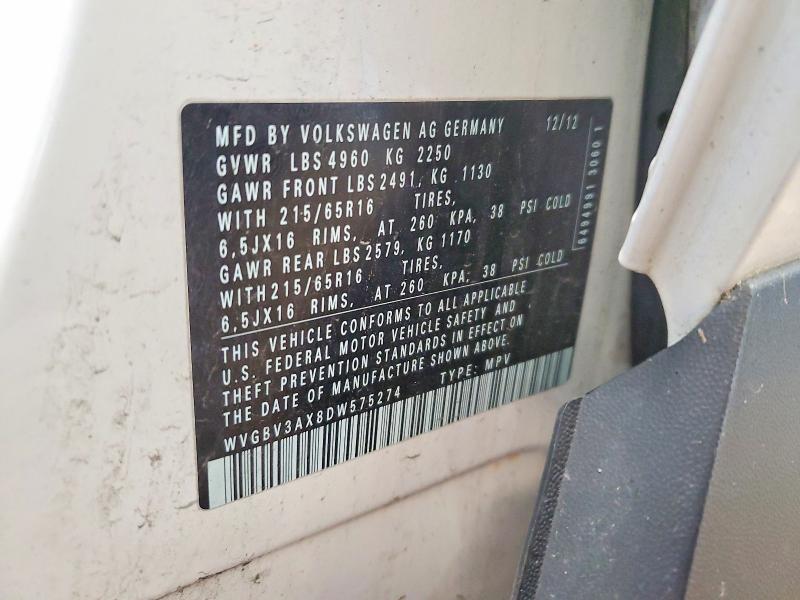 2013 Volkswagen Tiguan მანქანა იყიდება აუქციონზე, vin: WVGBV3AX8DW575274, აუქციონის ნომერი: 59675416
