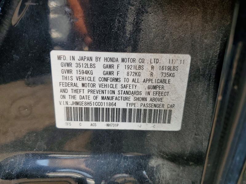 Aukcja sprzedaży 2012 Honda Fit, vin: JHMGE8H51CC011864, numer aukcji: 60021726
