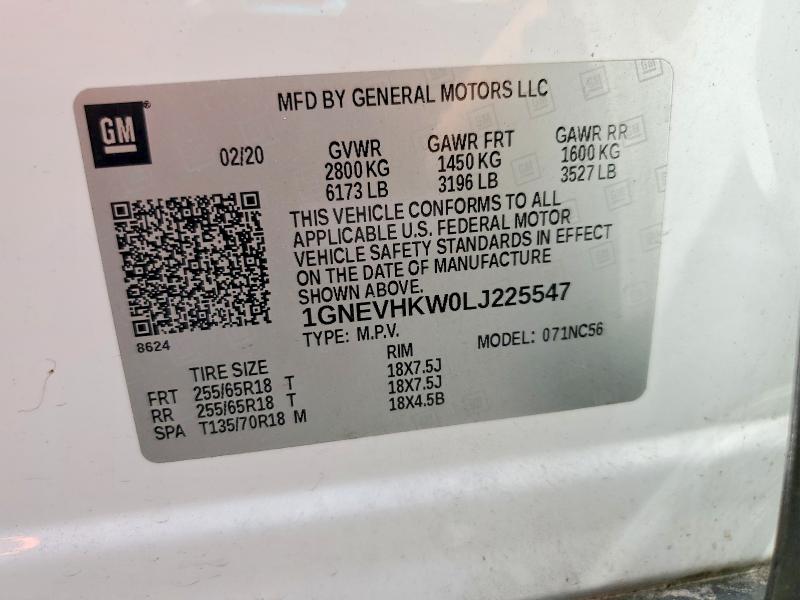 Продаж на аукціоні авто 2020 Chevrolet Traverse, vin: 1GNEVHKW0LJ225547, номер лоту: 61309896