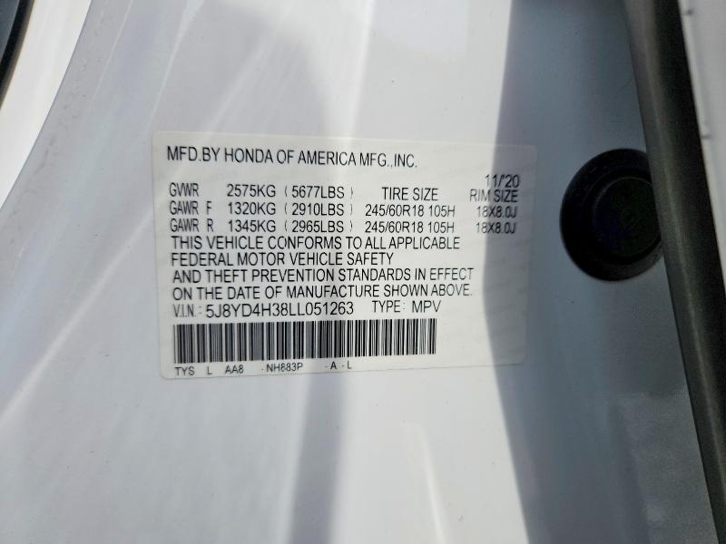 2020 Acura Mdx მანქანა იყიდება აუქციონზე, vin: 5J8YD4H38LL051263, აუქციონის ნომერი: 60432766