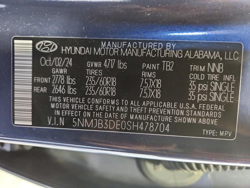 61313036 :رقم المزاد ، 5NMJB3DE0SH478704 vin ، 2025 Hyundai Tucson مزاد بيع